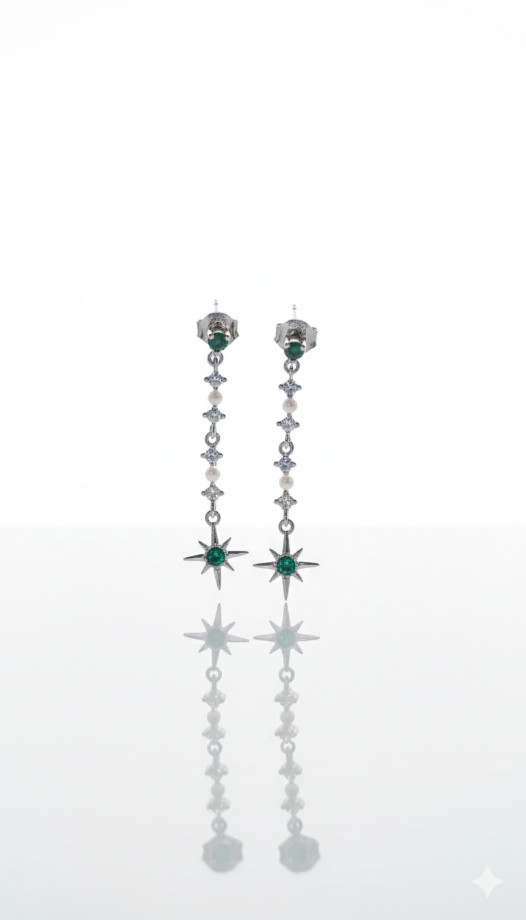 Zümrüt Yıldızlı Sallantılı Küpe